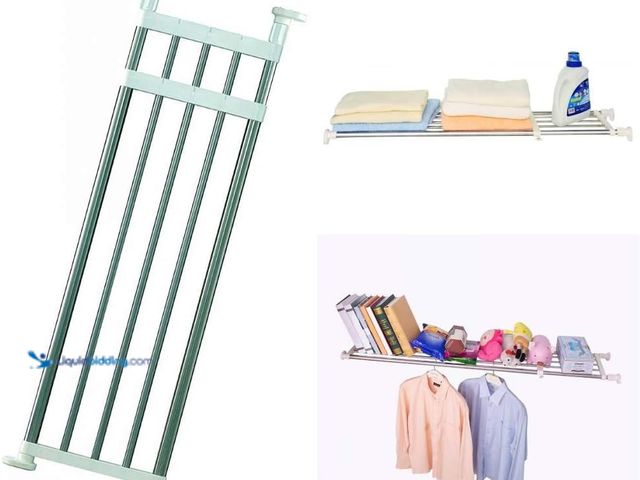 Lot 49-3528231 - Expandable Closet Tension Shelf Adjustable Clothes Storage Rack Hanger Rod Organiser Ivory, 39.76-60...