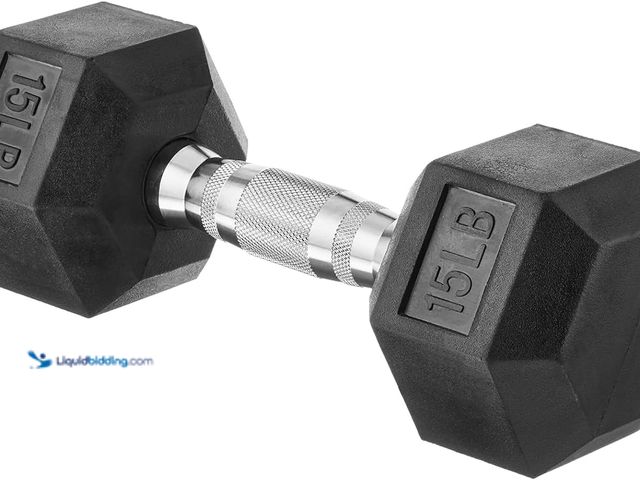 Lot 49-5448858 - 15 LB Rubber Hex Dumbbell Hand Weight. Unused