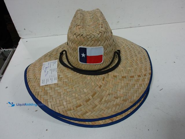 Lot 49-1570394 - Lot of (2) Texas State Flag Wide Brim Straw Hats, One Size, Natural Tan/Blue, Model # 1013979707, Un...