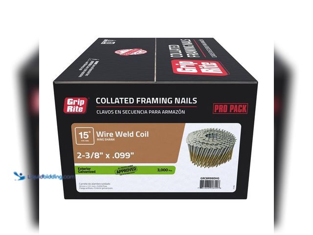 Lot 49-5449655 - Grip-Rite
2-3/8 in x 0.99 in. 15° Wire Collated Exterior Galvanized Ring Shank Coil Framing Nails 3...