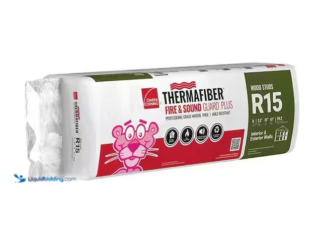 Lot 49-1568466 - Owens Corning 15 in. x 47 in. R15 Thermafiber Fire and Sound Guard Plus Mineral Wool Insulation Batt...