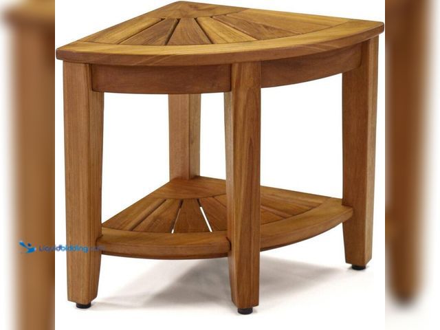 Lot 49-5406606 - Aqua teak The Original 15.5 in. Kai Corner Teak Shower Bench with Shelf, Model # 336, Unused.