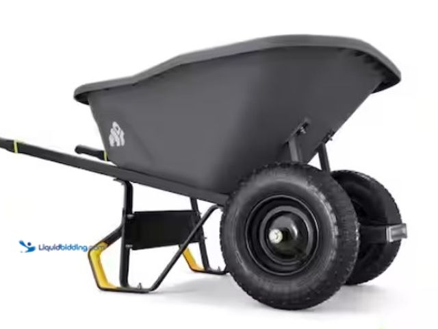 Lot 49-1550320 - Gorilla 8 cu. ft. Dual-Wheel Wheelbarrow, Steel Handles, Dual 16 in. Pneumatic Wheels, Easy-Dump Des...