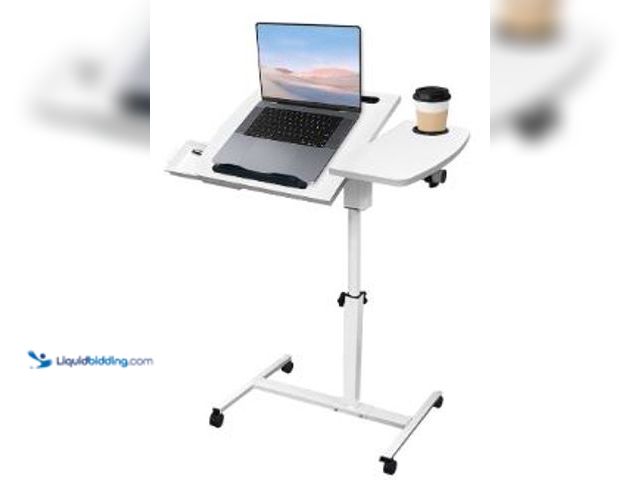 Lot 49-5436162 - Medical Adjustable Overbed Bedside Table with Wheels, Mobile Standing Desk Laptop Computer Cart with...