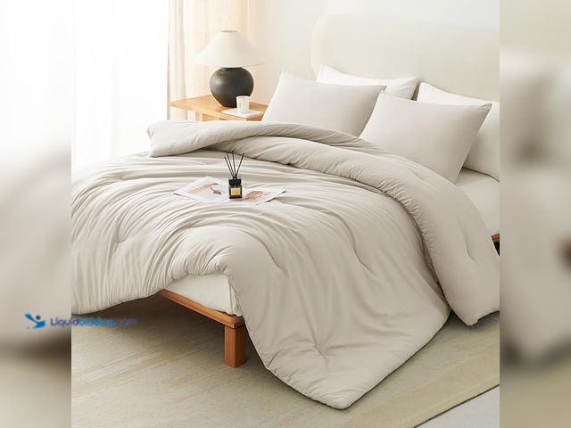 Lot 49-1557097 - CozyLux Beige King Size Comforter, Solid Breathable Quilted Style Bedding, Luxury Fluffy Soft Blanke...