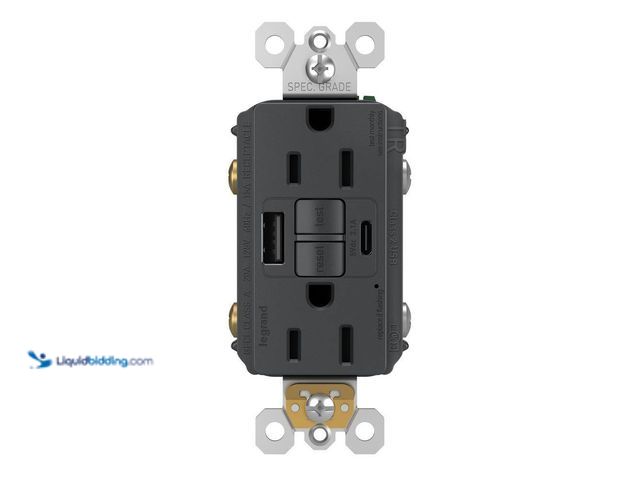 Lot 49-5435943 - Legrand
radiant 15 Amp 125-Volt Tamper Resistant Self-Test GFCI Duplex Outlet with Type A/C USB, Gr...