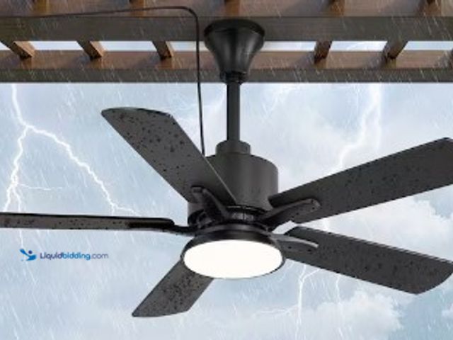 Lot 49-3631166 - HINNIXY 42 in. Outdoor Black IP65 Waterproof Plug in 6-Speed Downrod Mount Standard Ceiling Fan with...