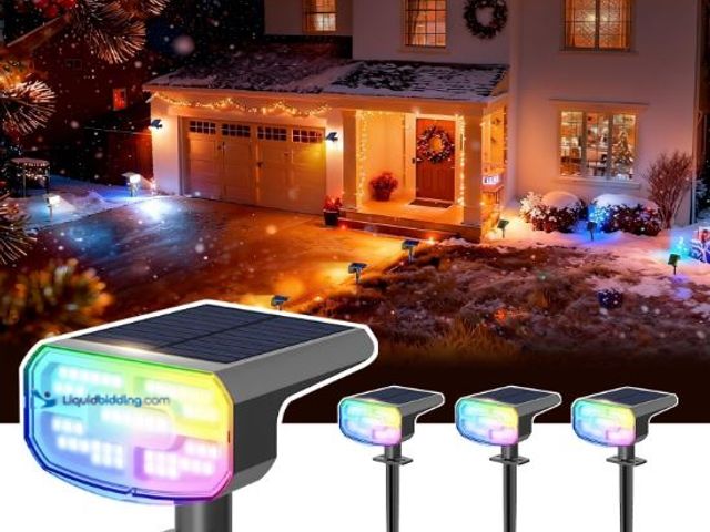 Lot 49-3432077 - DAMINY Color Changing Solar Spot Lights 9 Lighting Modes, Outdoor Waterproof IP65,Multicolor RGB Chr...