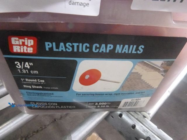 Lot 49-1518027 - Grip-Rite 3/4 in. x 12-Gauge Electrogalvanized Ring Shank Plastic Cap Roofing Nails 3,000 per Box Mo...