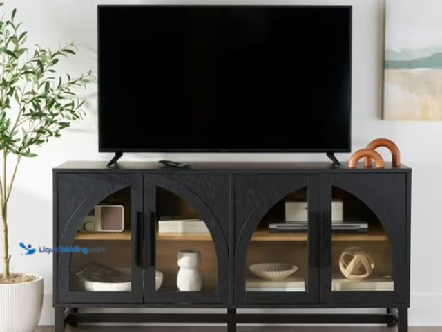 Lot 49-5541768 - Better Homes & Gardens Juliet Arch TV Stand for TVs up to 65", Black Wood Finish (hardware included)...