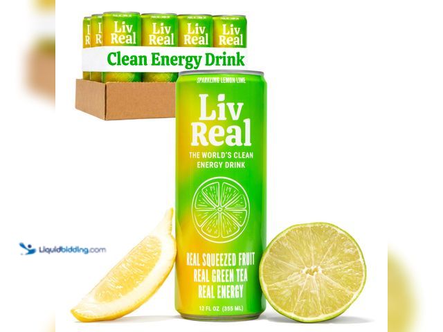 Lot 49-5549686 - LivReal Clean Energy Drink – Organic Green Tea Caffeine 125mg + L-Theanine 100mg – Real Fruit, No Sw...