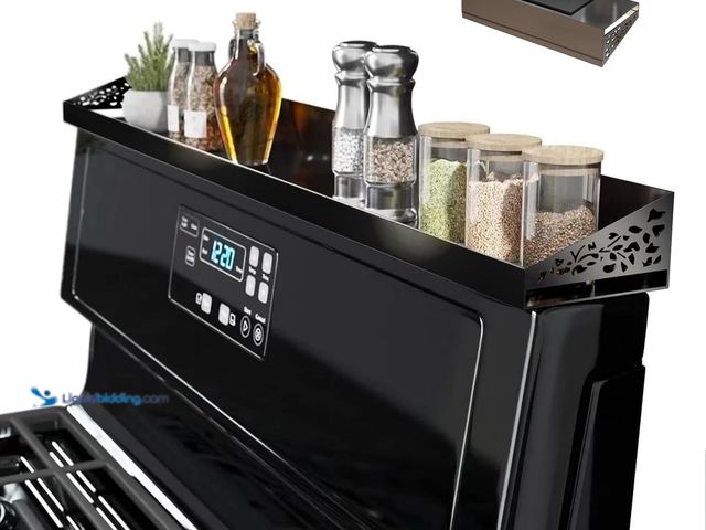 Lot 49-5413716 - 30" Magnetic Stove Top Shelf – Black Spice Rack and Seasoning Organizer – Magnetic Kitchen Shelf for...