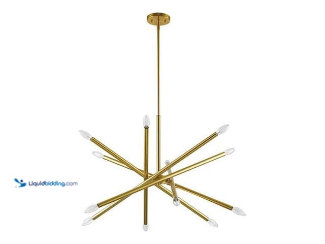 Lot 49-1629135 - Monteaux Lighting 12-Light Gold Sputnik Pendant Light Fixture, Model # HPI-10286, Unused, Has attach...