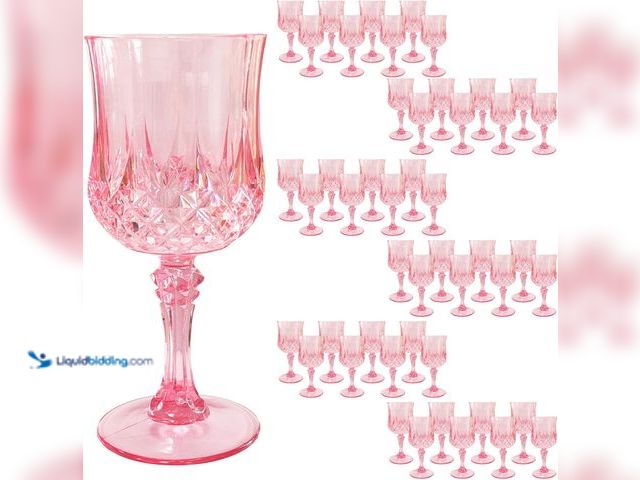 Lot 49-5488244 - 48 PCS Pink Plastic Wine Glasses,Reusable Plastic Wine Glasses,Pink Goblet Glass,Durable and Sturdy ...