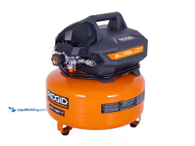 Lot 49-1571312 - RIDGID 6 Gal. 150 PSI Portable Electric Oil-Free Jobsite Pancake Air Compressor with Dual Pressure G...
