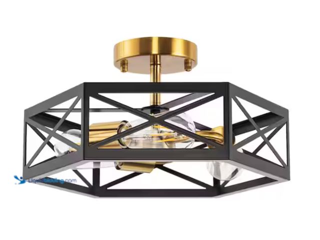Lot 49-2000449 - YANSUN 15 in. 3-Light Black Gold Flush Mount Modern Ceiling Light, Hallway Light Fixtures Ceiling Mo...