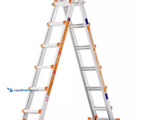 Lot 49-1516612 - LeveLeve A Frame 6 Step Ladder, 22 ft. Reach Extension Ladder with Stabilizer Bar, Wheels, 330 lbs S...