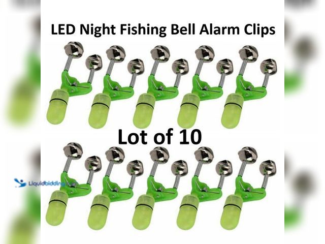 Lot 49-1803947 - Lot of 10 LED Night Fishing Bell Alarm Clips - NEW - Easy to install.  With two bell bite indicators...