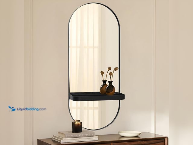 Lot 49-3511720 - Morder Metal Wall Mirror with Shelf,9.8'x23.6',Wall Accent,Black (Unused)
