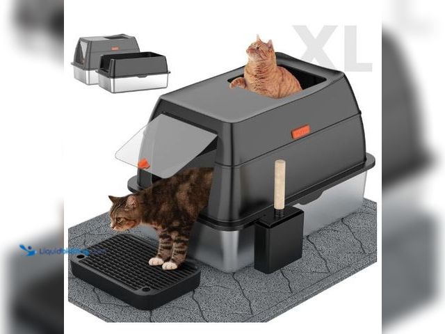Lot 49-5436582 - Stainless Steel Litter Box with Lid,Front Entry Top Exit Kitty LitterBox,Extra Large Enclosed Metal ...