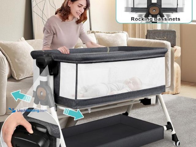 Lot 49-1625687 - VOOI Baby Bassinet Bedside Sleeper, 3 in 1 Rocking Bassinet for Baby, Bassinet Bedside Sleeper with ...