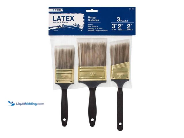 Lot 49-3563608 - Good 2 in. Flat Cut, 3 in. Flat Cut, 2 in. Angled Sash Polyester Paint Brush Set (3-Piece) New