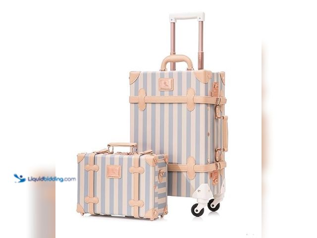 Lot 49-1576812 - Vintage Luggage Set, 2 Piece Faux Leather Carry on Suitcase with Spinner Wheels TSA Lock and Cosmeti...