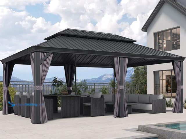 Lot 49-5538984 - PURPLE LEAF Patio Gazebo for Backyard Grey Hardtop Galvanized Steel Roof Awning with Reinforcement S...