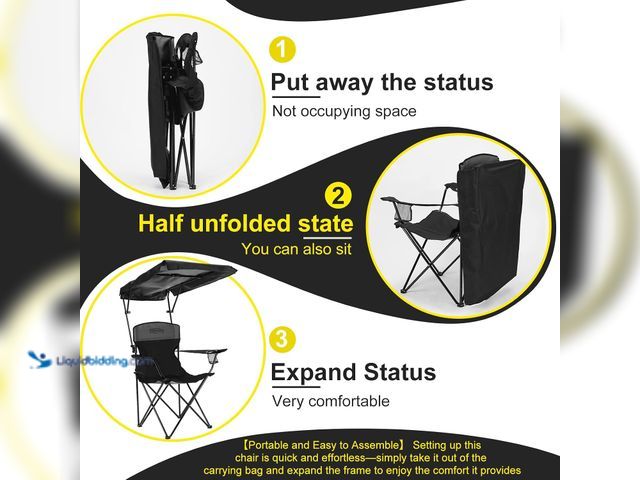 Lot 49-5543326 - Camping Chair with Canopy, Beach Chair with Shade,Portable,Lightweight Oversized for All, Easy to Op...