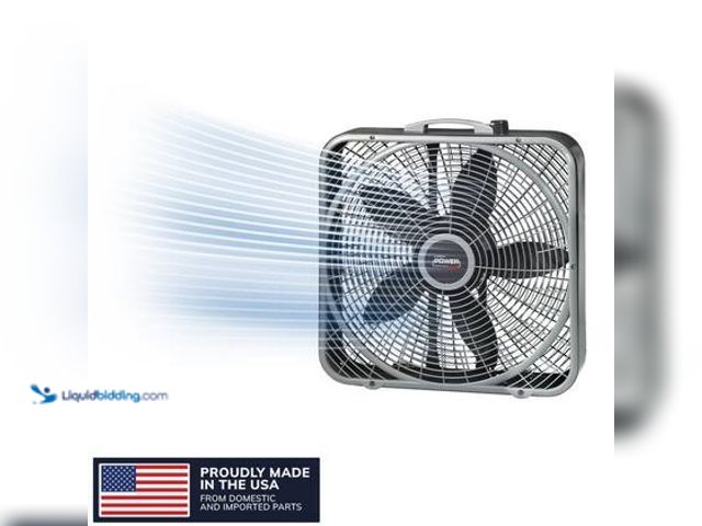 Lot 49-3564891 - Lasko Power Plus 20 in. 3 Speed Box Fan for Home in Gray with Weather Shield Design for Window Use, ...