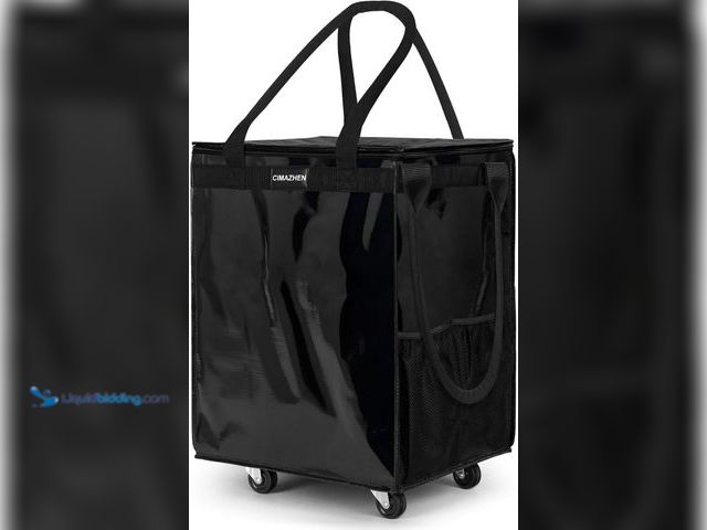 Lot 49-5549611 - (Medium,Black) Reusable Grocery Bag on 4 Wheels, 70L Foldable Rolling Tote Bag with 3 Handles and Zi...