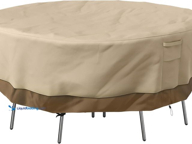 Lot 49-5485621 - Round Outdoor Table Cover - 94in Heavy-Duty 600D Polyester Canvas with UV 50+ and Waterproof Backing...