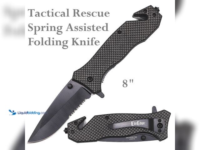 Lot 49-1616531 - ElitEdge Tactical Rescue Folding Spring Assisted Folding Knife 8" with Carbon Fiber Handle - NEW - T...
