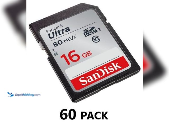 Lot 49-3615781 - Lot of (60) SANDISK Ultra 16GB Class 10 SDHC UHS-I Memory Card up to 80MB/s (SDSDUNC-016G-GN6IN) | R...
