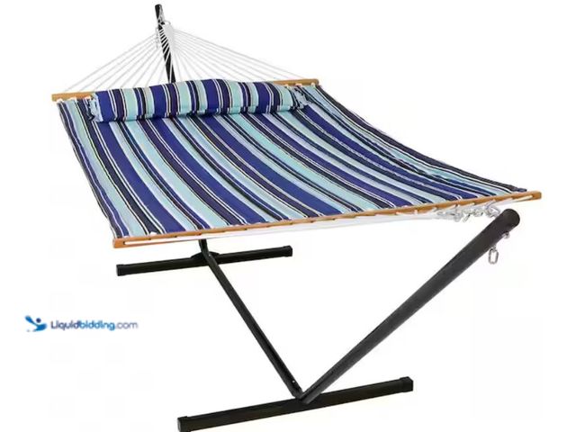 Lot 49-1632150 - Sunnydaze 10-3/4 ft. Quilted 2-Person Hammock with 12 ft. Stand in Catalina Beach, Model # LY-QFH-CB...