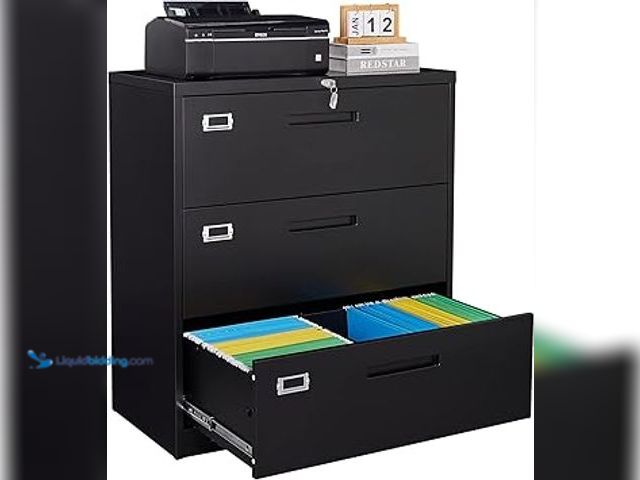 Lot 49-5411570 - SISESOL 3 Drawer Lateral File Cabinet with Lock,Black Lateral Filing Cabinet,Horizontal Metal Filing...