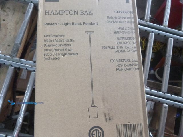 Lot 49-1518265 - Hampton Bay Pavlen 5.5 in. 1-Light Black Mini Pendant with Clear Glass Shade Model # GS-P070809BK, U...