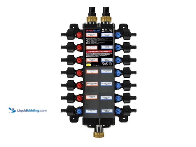 Lot 49-5406599 - Viega ManaBloc 1/2 in. x 14 port Polymer Distribution Manifold (6 hot/8 cold), Model # 50144, Unused...
