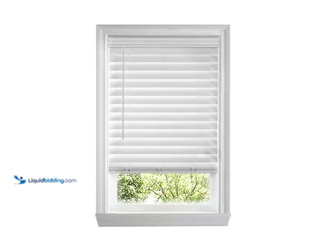 Lot 49-2020821 - Home Decorators Collection White Cordless Premium Faux Wood blinds with 2.5 in. Slats - 54.5 in. W x...