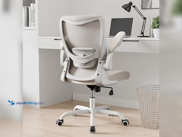 Lot 49-1537880 - Office Chair, PU Leather Ergonomic Desk Chair with Adjustable Lumbar Support and Flip up Armrest, Br...