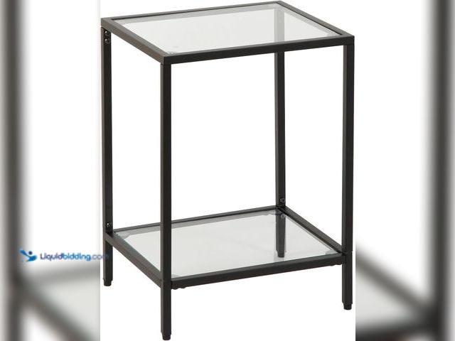 Lot 49-5435385 - Modern 2-Tier Tempered Glass End Table - Stylish Black Metal Side Table for Small Spaces, Perfect fo...