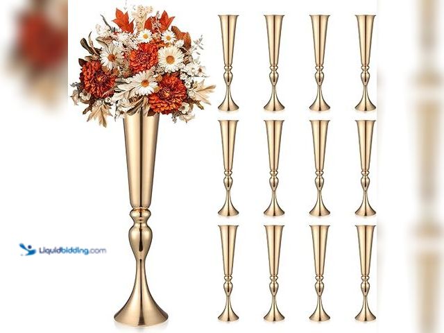 Lot 49-5448278 - 12 Pcs Tall Gold Trumpet Vases for Centerpieces & Wedding Tables - 21.65" Tall Gold Flower Vase Set ...