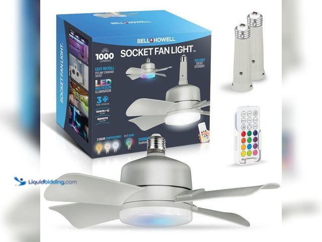 Lot 49-2024326 - Bell + Howell 15.7 in. Indoor Nickel Finish Ceiling Fan with Remote, RGB CCT LED Light, Socket. Mode...