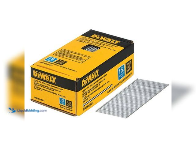 Lot 49-2024143 - DEWALT 2-1/2 in. x 15-Gauge Glue Bright Steel Angled Finish Nails (1,000 per Box). Model # DWFN1540-...