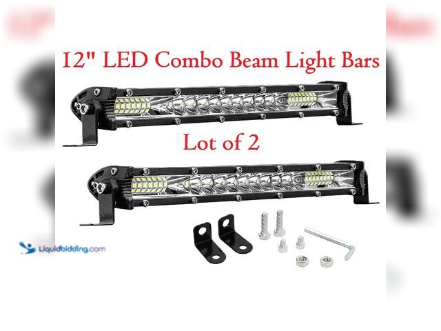 Lot 49-1616173 - Lot of 2 Auto LED Combo Beam Light Bars 12" Bright White Light - NEW - 450W.  Light Beam: Flood beam...