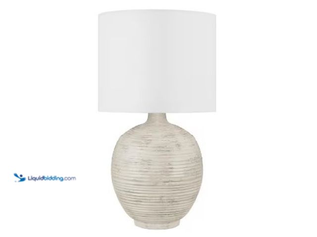 Lot 49-3615907 - Hampton Bay Finch 22 in. Distressed White Ribbed Table Lamp, Model # 24127-001, Unused, Powers on. (...