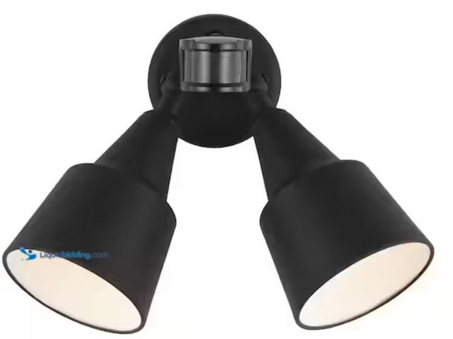 Lot 49-1623850 - Generation Lighting 2 Head Black Motion Activated Outdoor Flood Light with Photo Cell, Model # 85607...