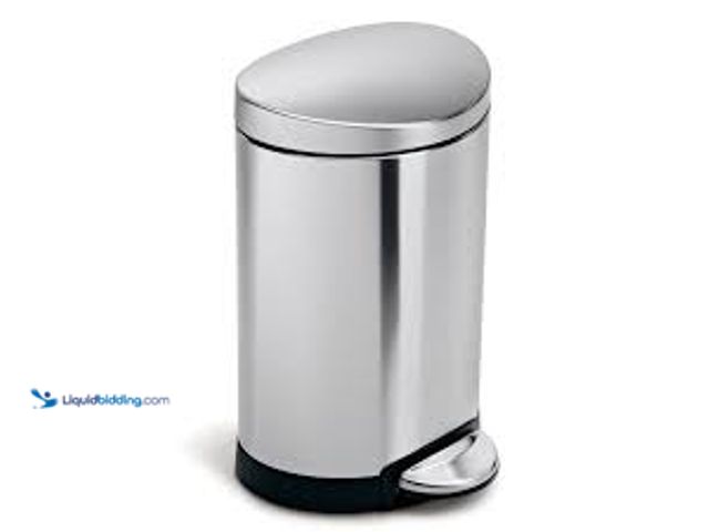 Lot 49-5485804 - simplehuman 6L Semi-Round Step Bathroom Trash Can, Brushed Stainless Steel. Model # CW1834. Unused w...
