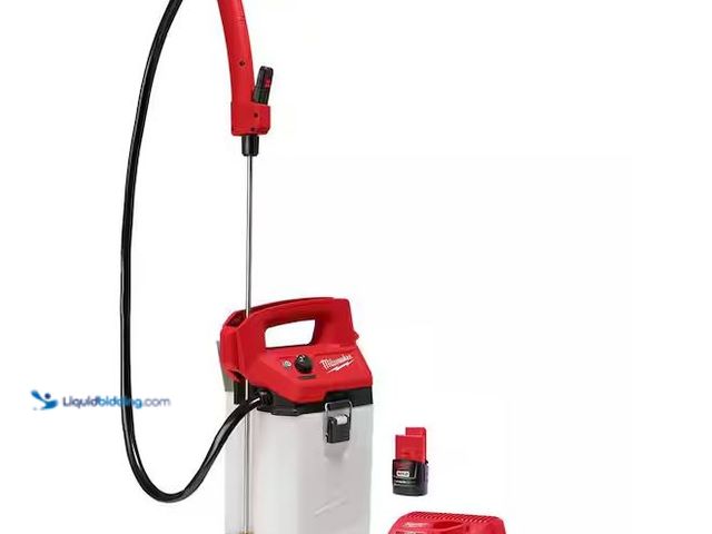 Lot 49-5555469 - Milwaukee
M12 12-Volt 2 Gal. Lithium-Ion Cordless Handheld Sprayer Kit with 2.0 Ah Battery and Char...