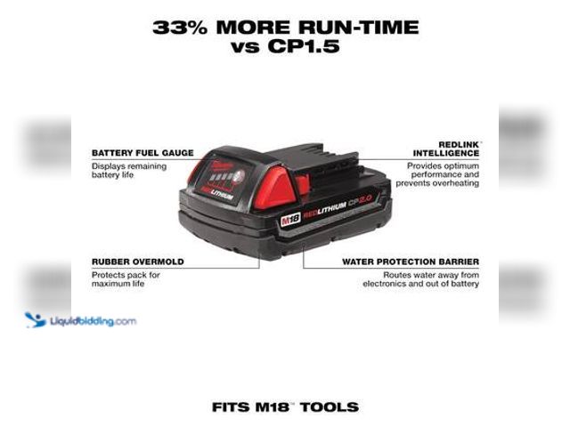 Lot 49-3563537 - Milwaukee M18 18-Volt 2.0 Ah Lithium-Ion Compact Battery. Model # 48-11-1820. Unused